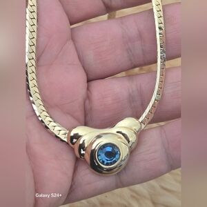 Elegant Gold Necklace with Blue Gemstone 16"